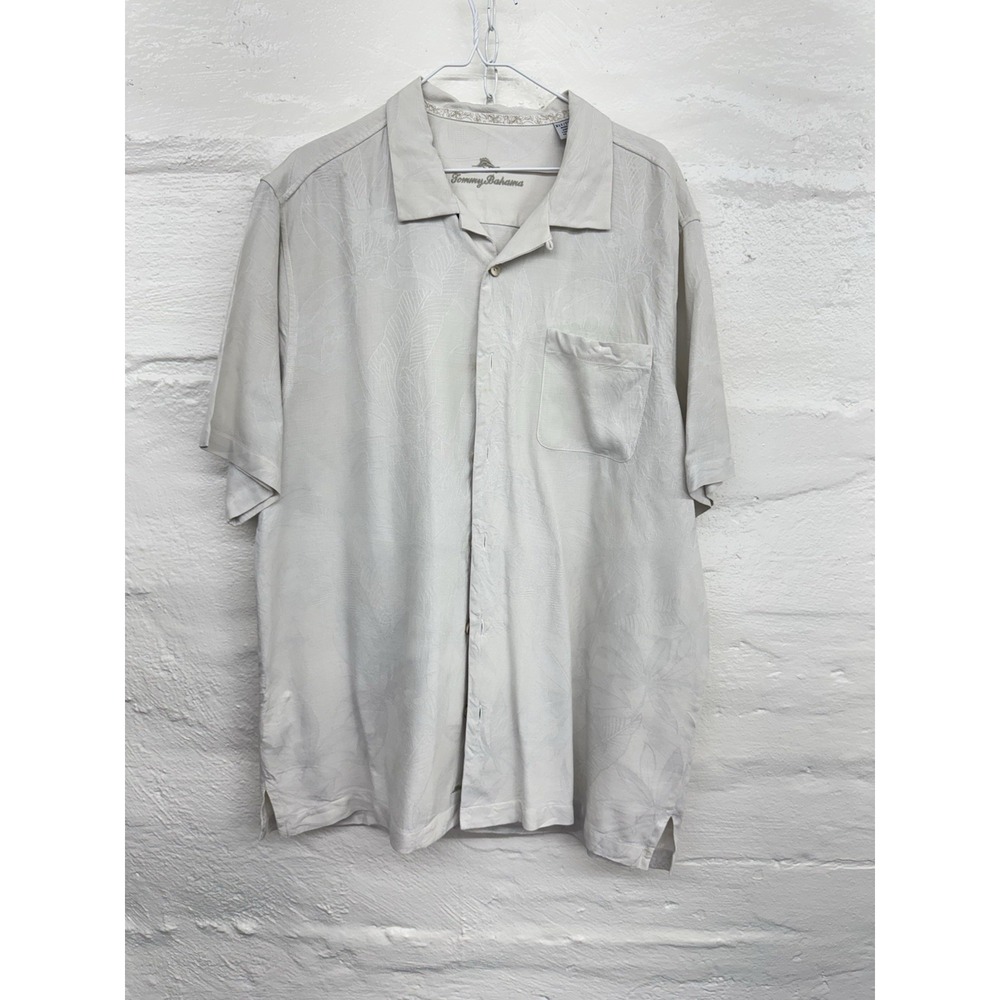 Tommy Bahama Button Up Shirt Size XLT Floral 100 Percent Silk Hawaiian Beige - Picture 1 of 9